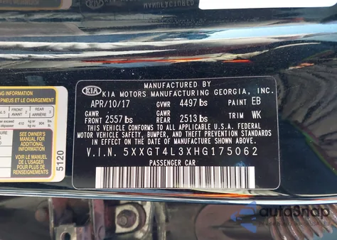 2017 Kia Optima Lx from USA, damaged, VIN 5XXGT4L3XHG175062